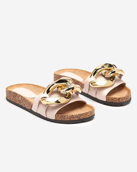 Ladies' beige slippers with decoration at Fixci- Footwear