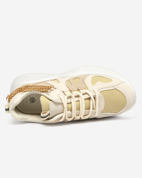 Ladies' beige sneakers with a hidden wedge and a Kermona chain - Footwear