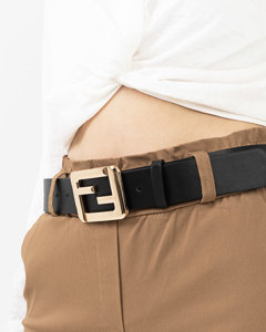 Ladies' black belt with a gold buckle - Accessories