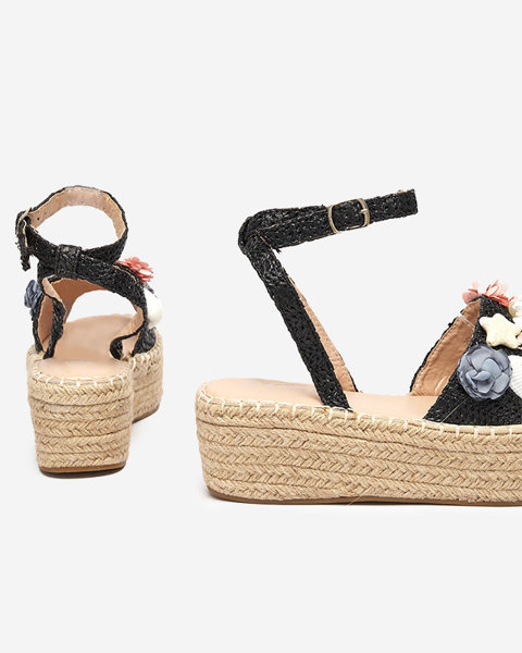 Ladies' black sandals a'la espadrilles with a decorative upper Soramis - Footwear