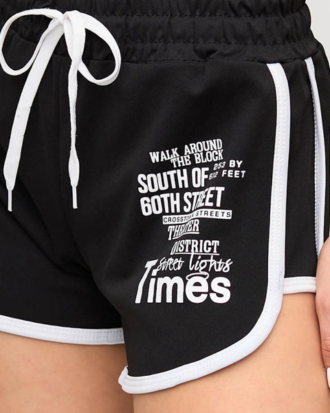 Ladies' black shorts with inscriptions - Clothing
