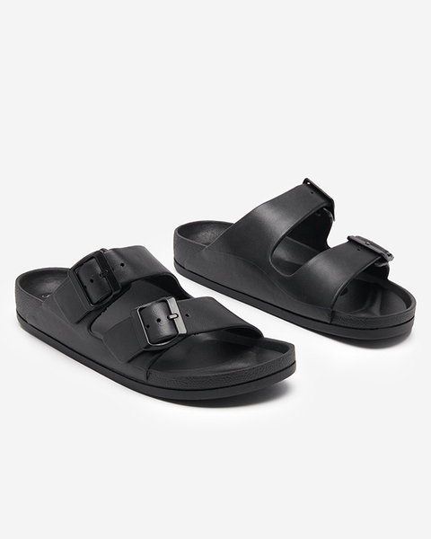 Ladies' black slippers with clasps. Teliwo - Footwear