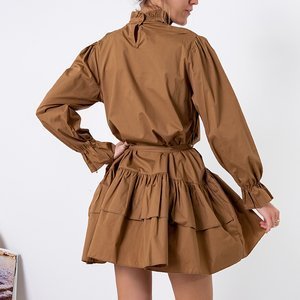Ladies' brown dress with frills - Clothing