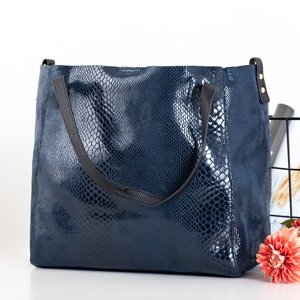 Ladies' navy blue snakeskin shopper bag - handbags