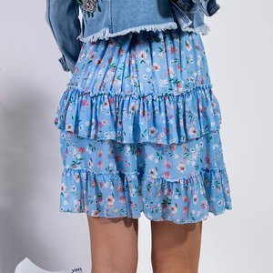 Light blue short skirt with floral ruffles - Clothing