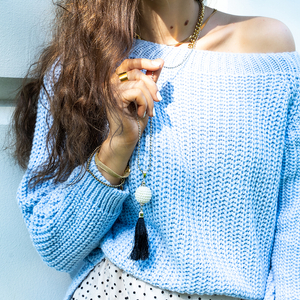 Light blue sweater with chain- Clothing