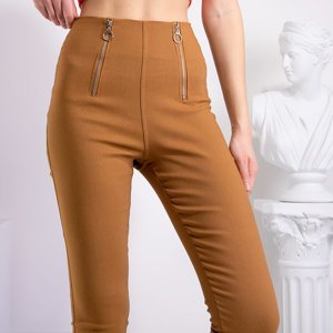 Light brown ladies' treggs with decorative zippers - Clothing