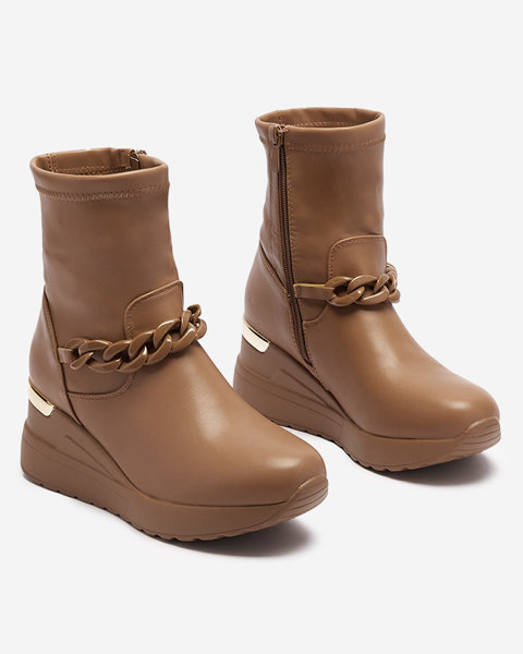 Light brown women's boots on anchor with chain Fefricca- Footwear