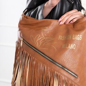Light brown women's large handbag with tassels - Accessories