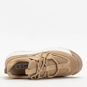 Light brown women's sports shoes with a higher Kanislo sole - Footwear