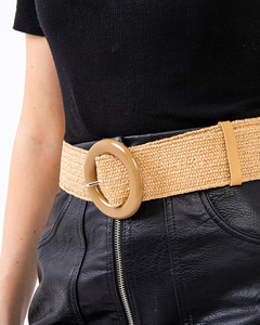 Light brown woven women's belt - Accessories