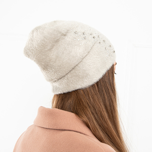Light gray fur hat for women with cubic zirconia - Accessories