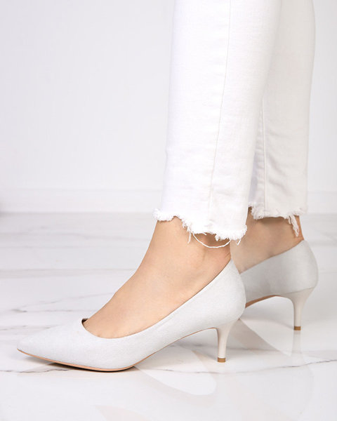 Light gray women's pumps on a low heel Oia - Clothing