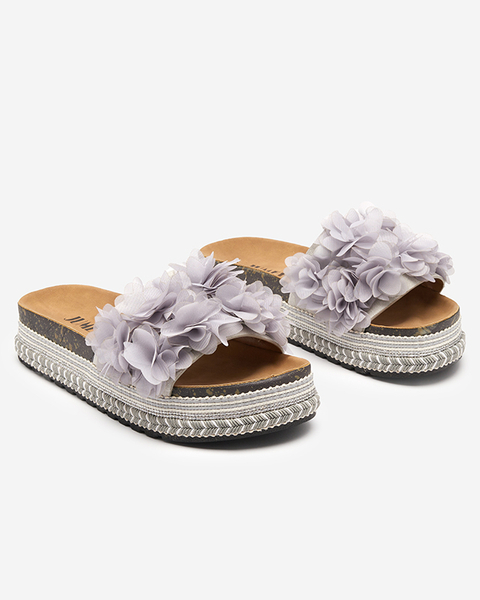 Light gray women's slippers with flowers Riomi. Footwear