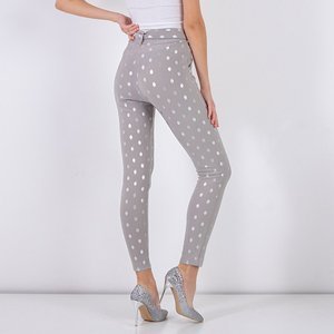 Light gray women's trousers with silver dots - Clothing