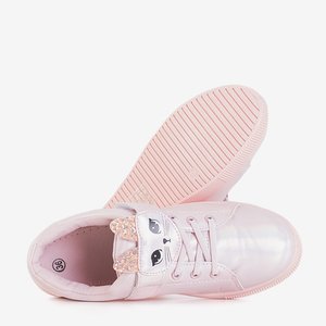 Light pink children's sneakers with Atlasana's kitten - Shoes