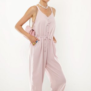 Light pink women's cotton jumpsuit with buttons - Clothing