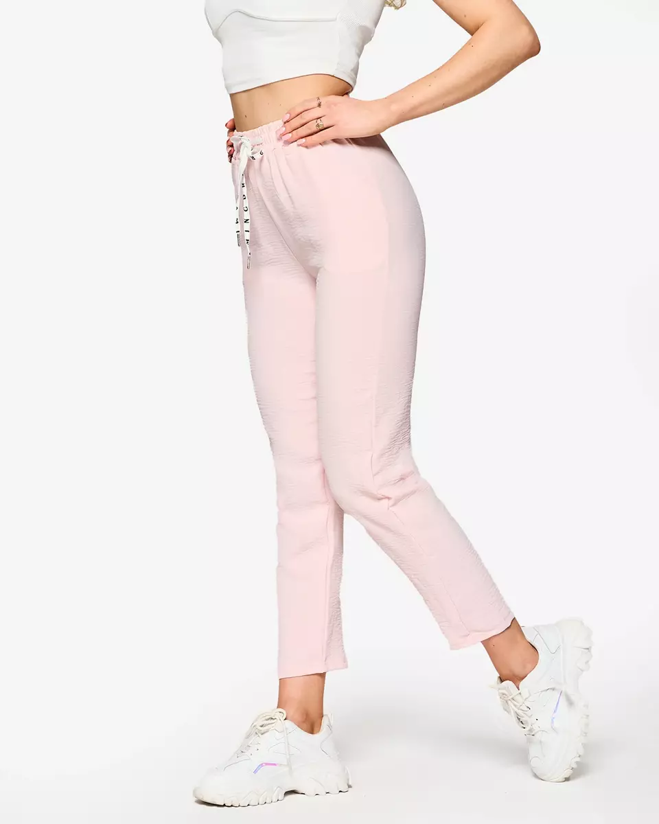 Light pink women's straight fabric pants - Clothing