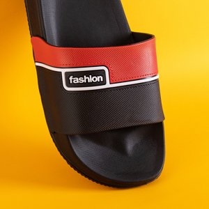 Men's black rubber slippers with a red belt Maxon - Footwear