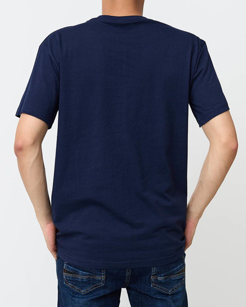 Men's navy blue cotton t-shirt with a colorful print - Clothing