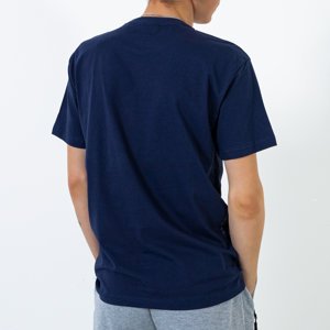Men's navy blue cotton t-shirt with print - Clothing