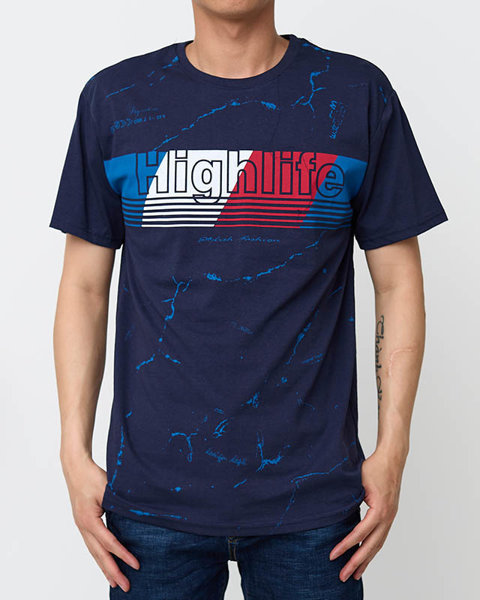 Men's navy blue t-shirt with the print - Clothing