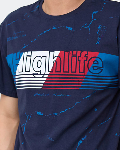 Men's navy blue t-shirt with the print - Clothing