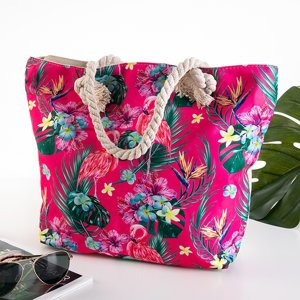 Multicolored beach bag with flamingos - Accessories