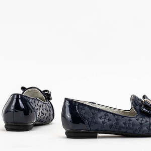 Navy blue girls' ballerinas with embroidery and bow Olije -