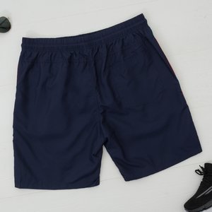 Navy blue men's sports shorts with stripes - Clothing
