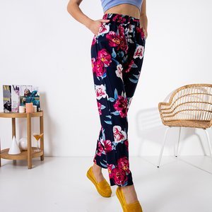 Navy blue patterned women's trousers - Clothing