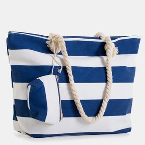 Navy blue striped beach bag with a sachet - Accessories