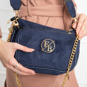 Navy blue three-piece women's eco-suede handbag - Accessories