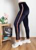 Navy blue women's leggings with colored stripes - Clothing