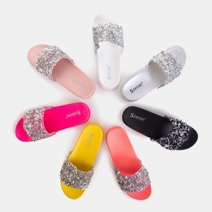 Neon pink women's platform sandals with Lomine cubic zirconia - Footwear