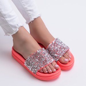 Neon pink women's slippers with cubic zirconias Aisidora - Footwear