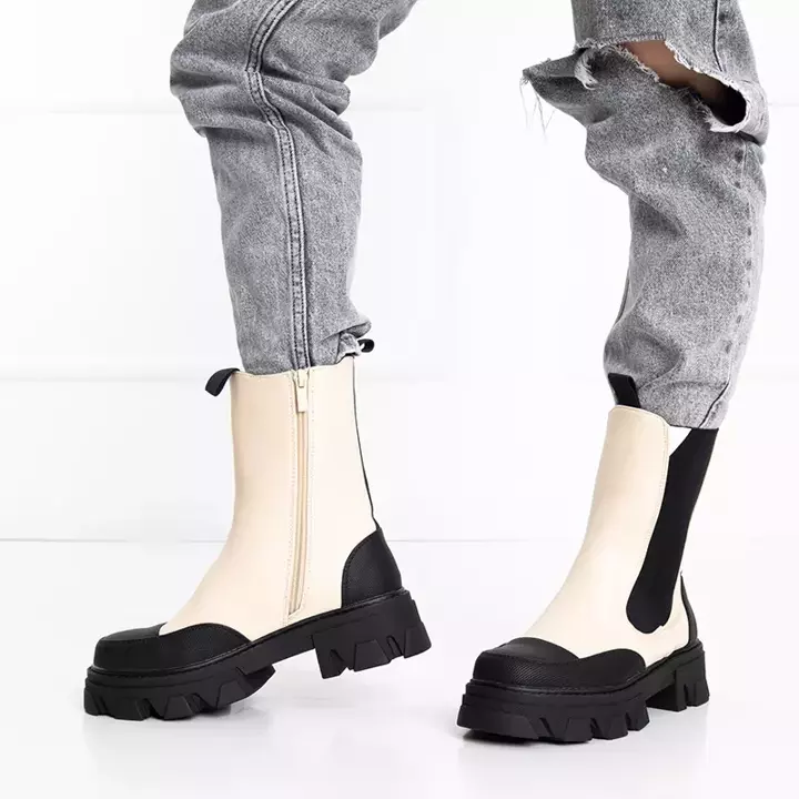 OUTLET Beige women's boots on a massive Rosidi sole - Footwear