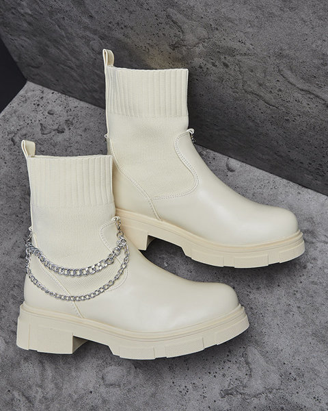 OUTLET Beige women's boots with an upper a'la sock Foldaf- Footwear