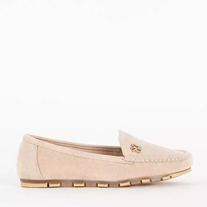 OUTLET Beige women's eco-suede moccasins with Pixila embellishment - Footwear