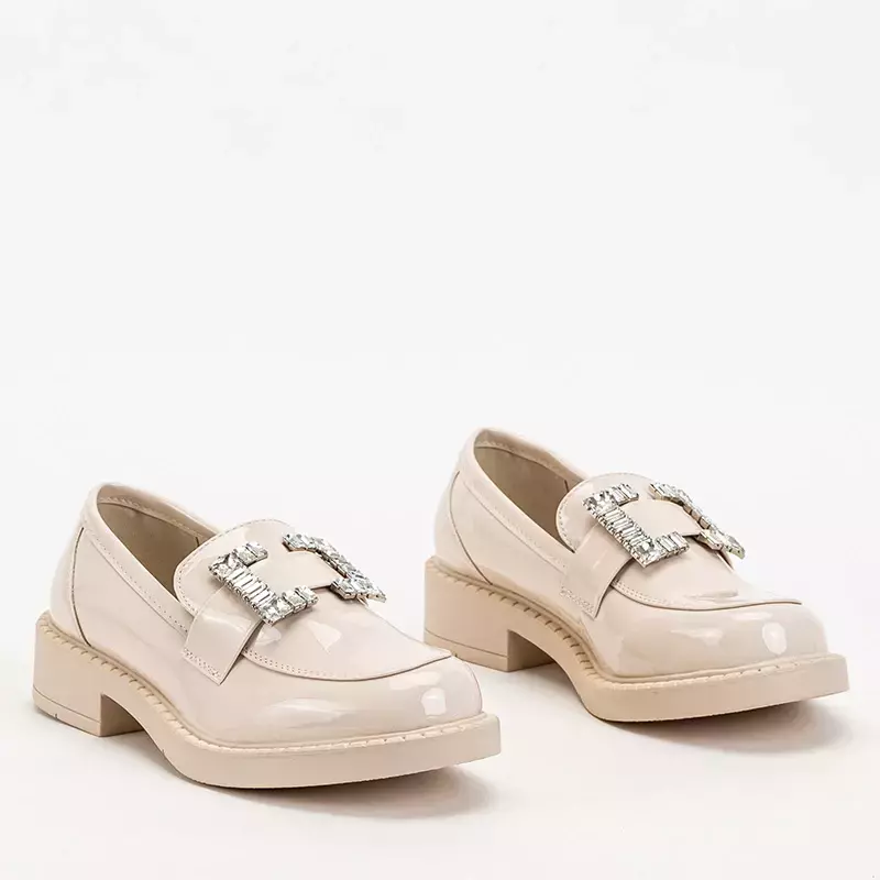 OUTLET Beige women's half shoes with crystals Larri - Footwear