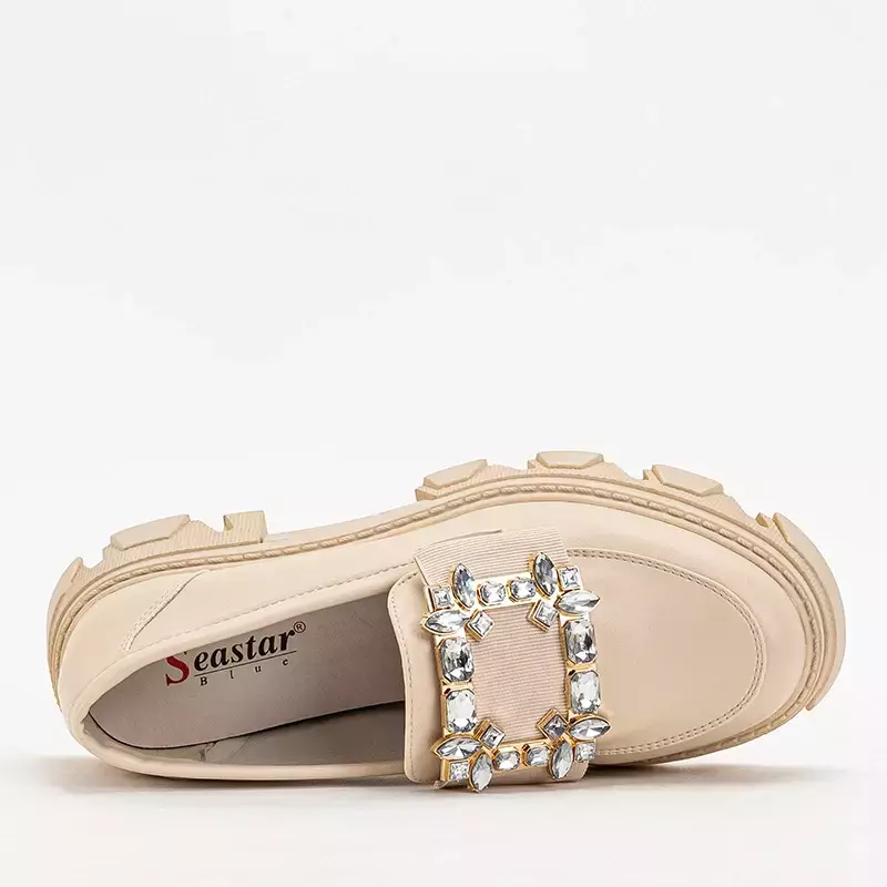 OUTLET Beige women's shoes with Rewilla crystals - Footwear