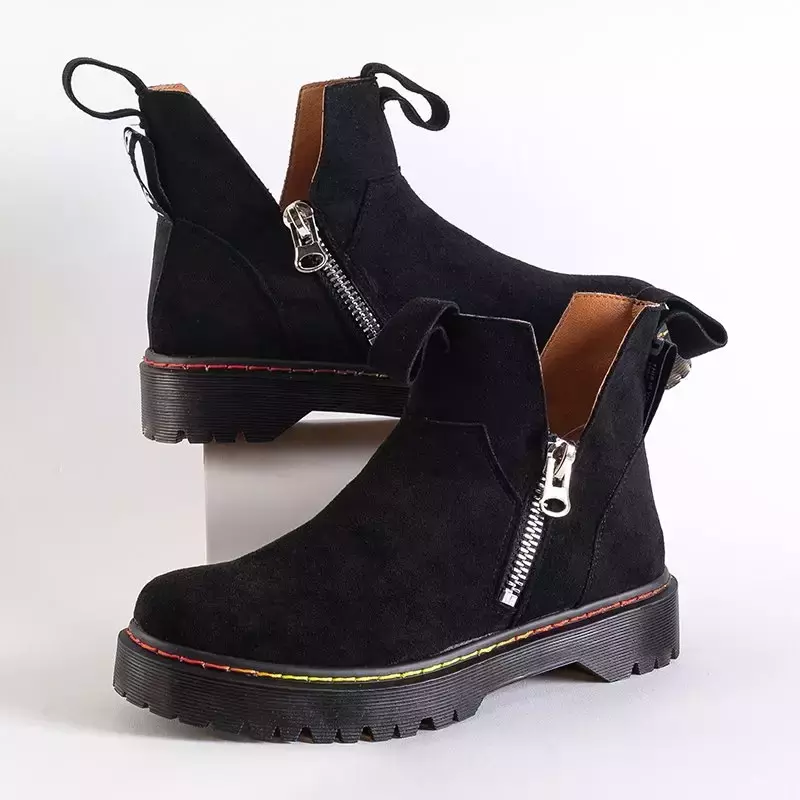 OUTLET Black eco-suede women's boots with zipper Odeta - Footwear