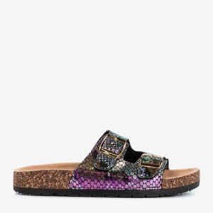 OUTLET Black snakeskin slippers with buckles Summer Snake - Footwear