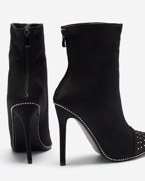 OUTLET Black stiletto boots decorated with rhinestones Scirrle- Footwear