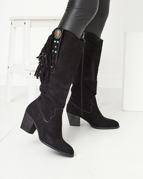 OUTLET Black women's boots a'la cowboy boots with embellishment Ehana - Footwear