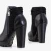 OUTLET Black women's boots on a post with a decorative zipper Santiago - Footwear
