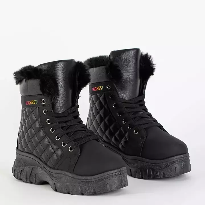 OUTLET Black women's boots with quilted upper Dubiy - Footwear