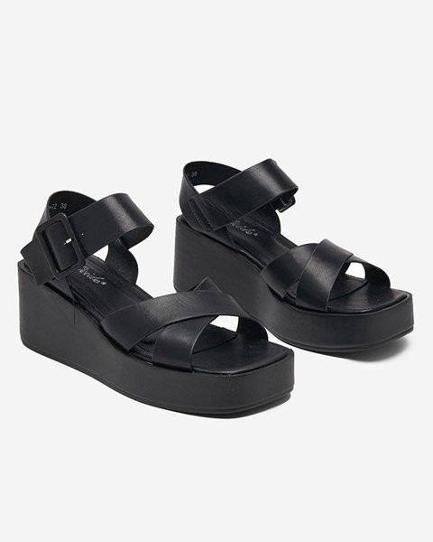 OUTLET Black women's eco leather wedge sandals Scozi - Footwear
