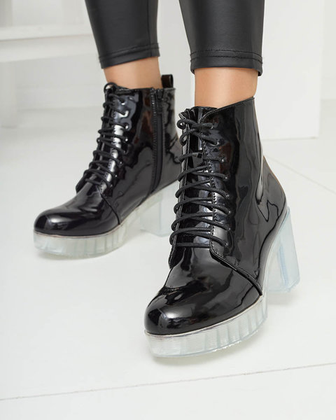 OUTLET Black women's lacquered boots on a post Idika - Footwear