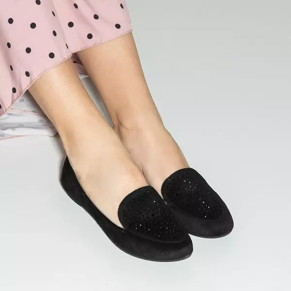 OUTLET Black women's moccasins with Felisa cubic zirconia - Footwear
